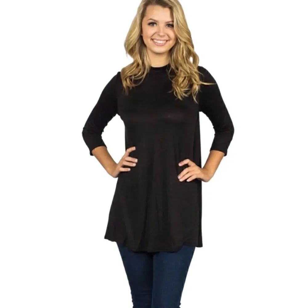 Black Bead Black 3/4 Sleeve Dress/Tunic Sz L